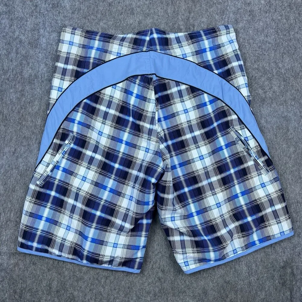 Pacific and Co Men's Swim Trunks Light Blue Black Plaid Board Shorts Size XL